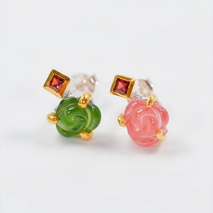 925 Sterling Silver Flower Tourmaline Stud Earrings