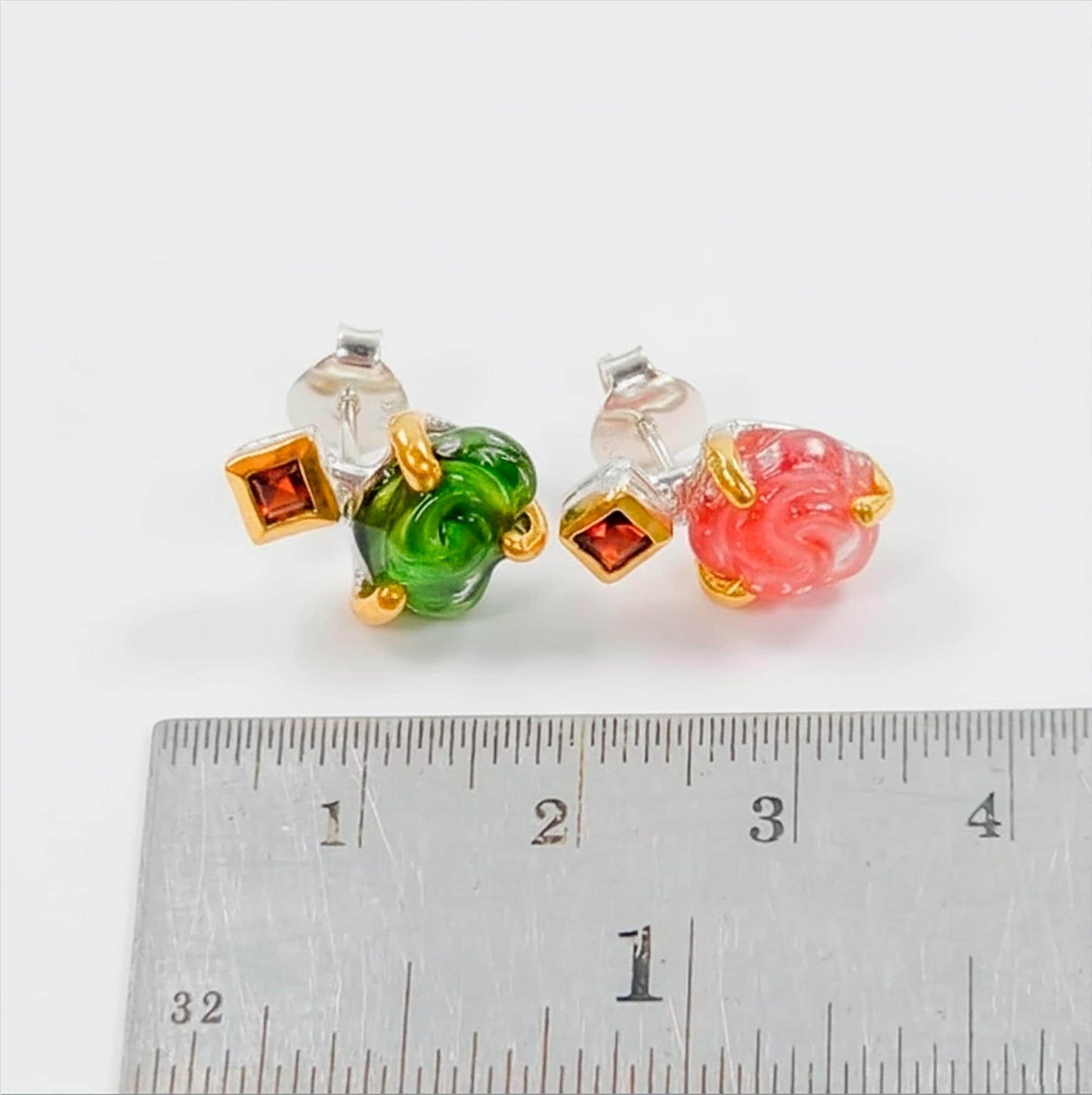 925 Sterling Silver Flower Tourmaline Stud Earrings