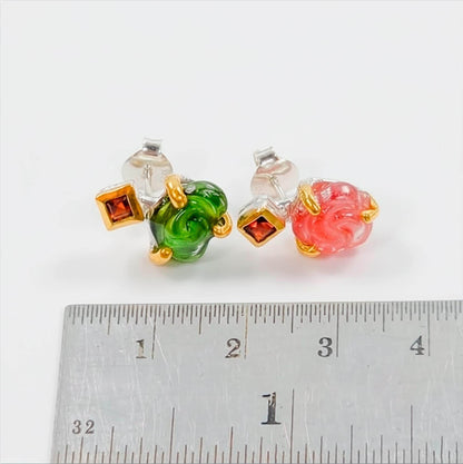 925 Sterling Silver Flower Tourmaline Stud Earrings