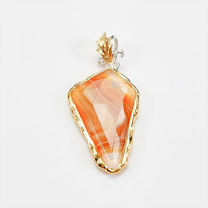 925 Sterling Silver Orange Agate Triangle Necklace