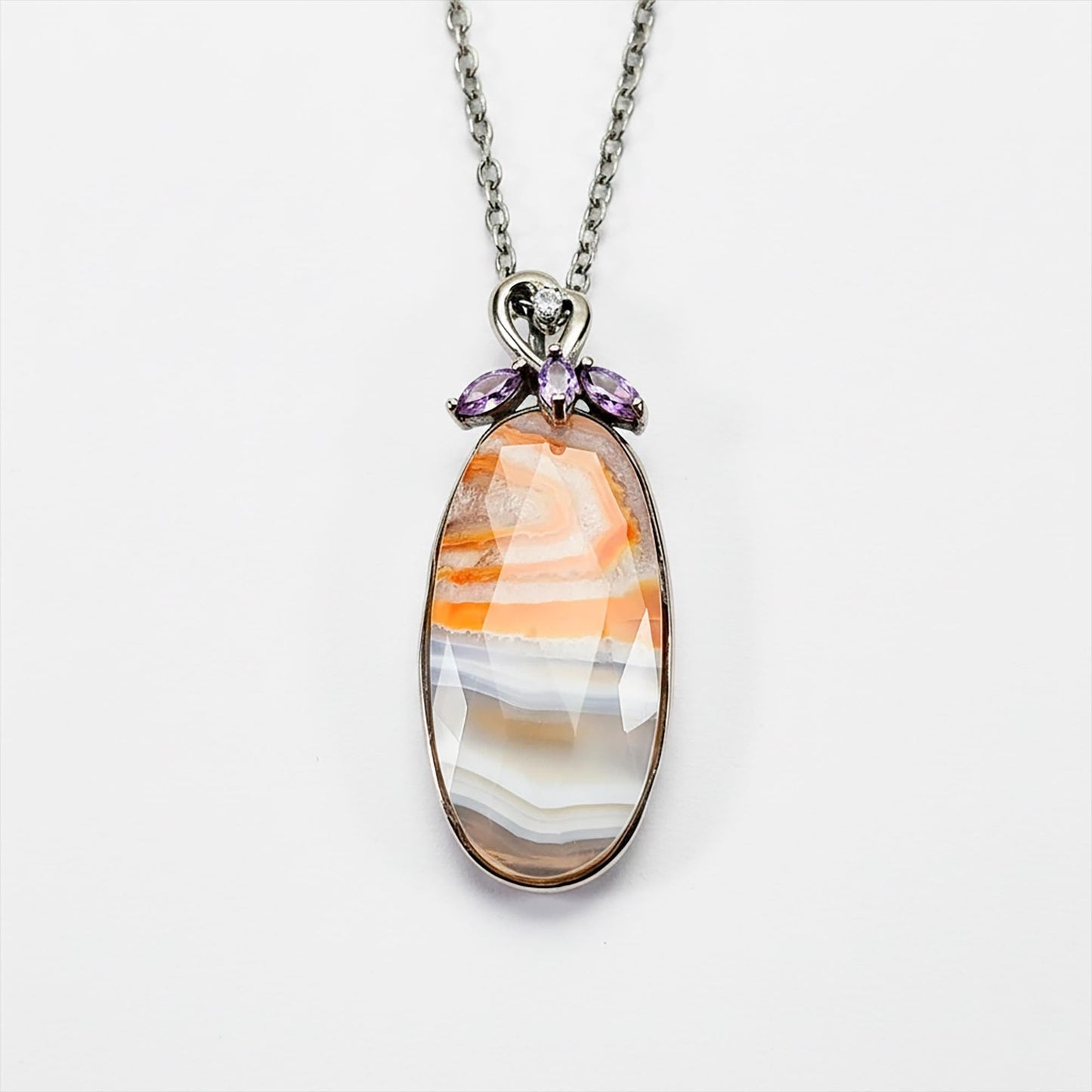 925 Sterling Silver Orange Agate Oval Necklace