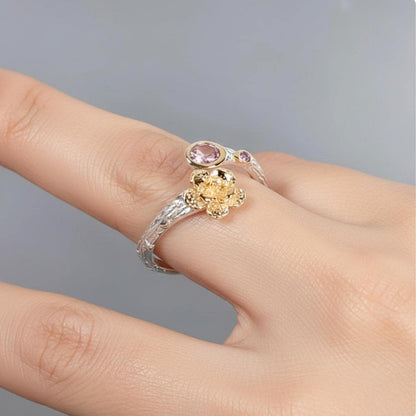 925 Sterling Silver Pink Tourmaline Flower Ring