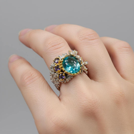 925 Sterling Silver Blue Apatite Ring