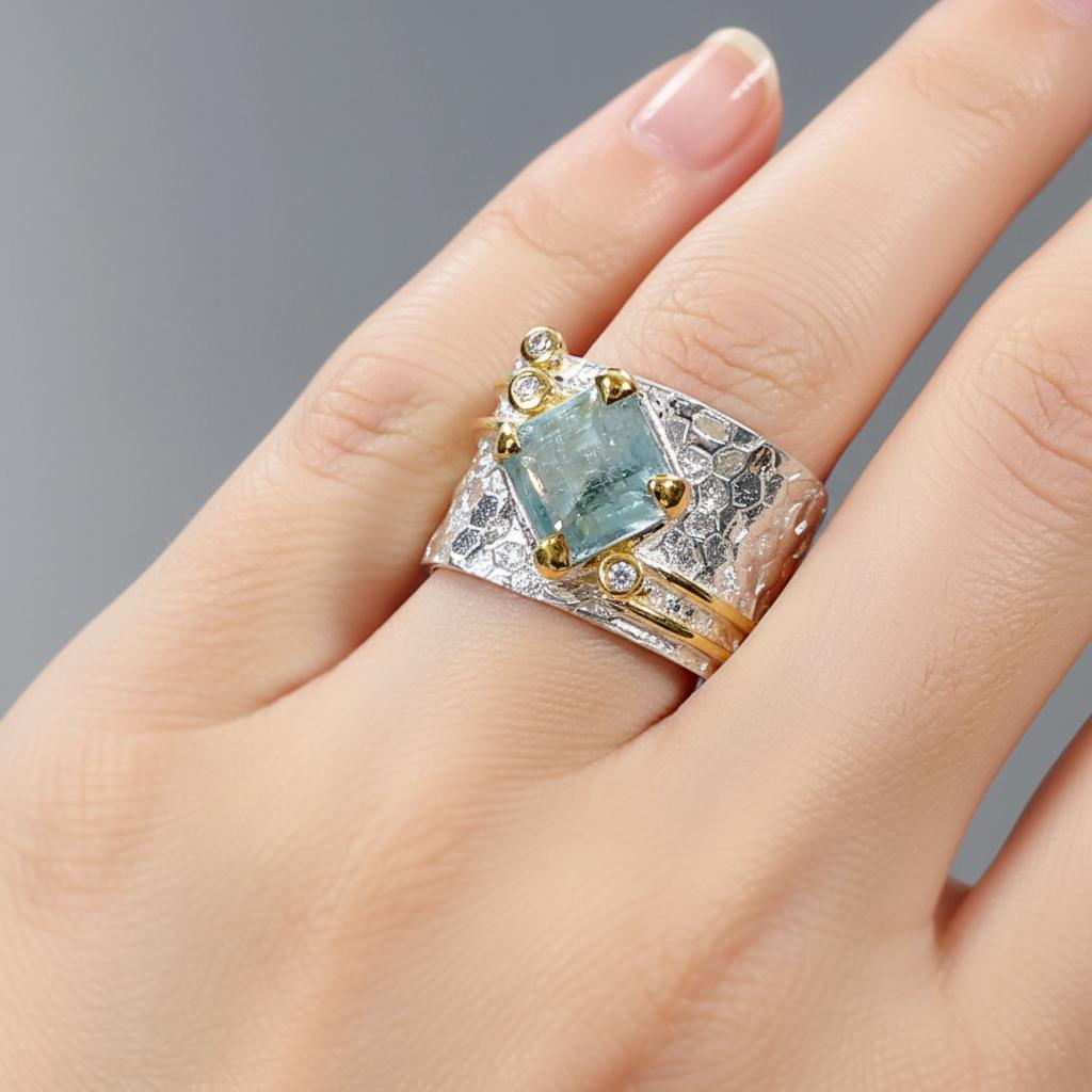 925 sterling silver blue kyanite wide band ring