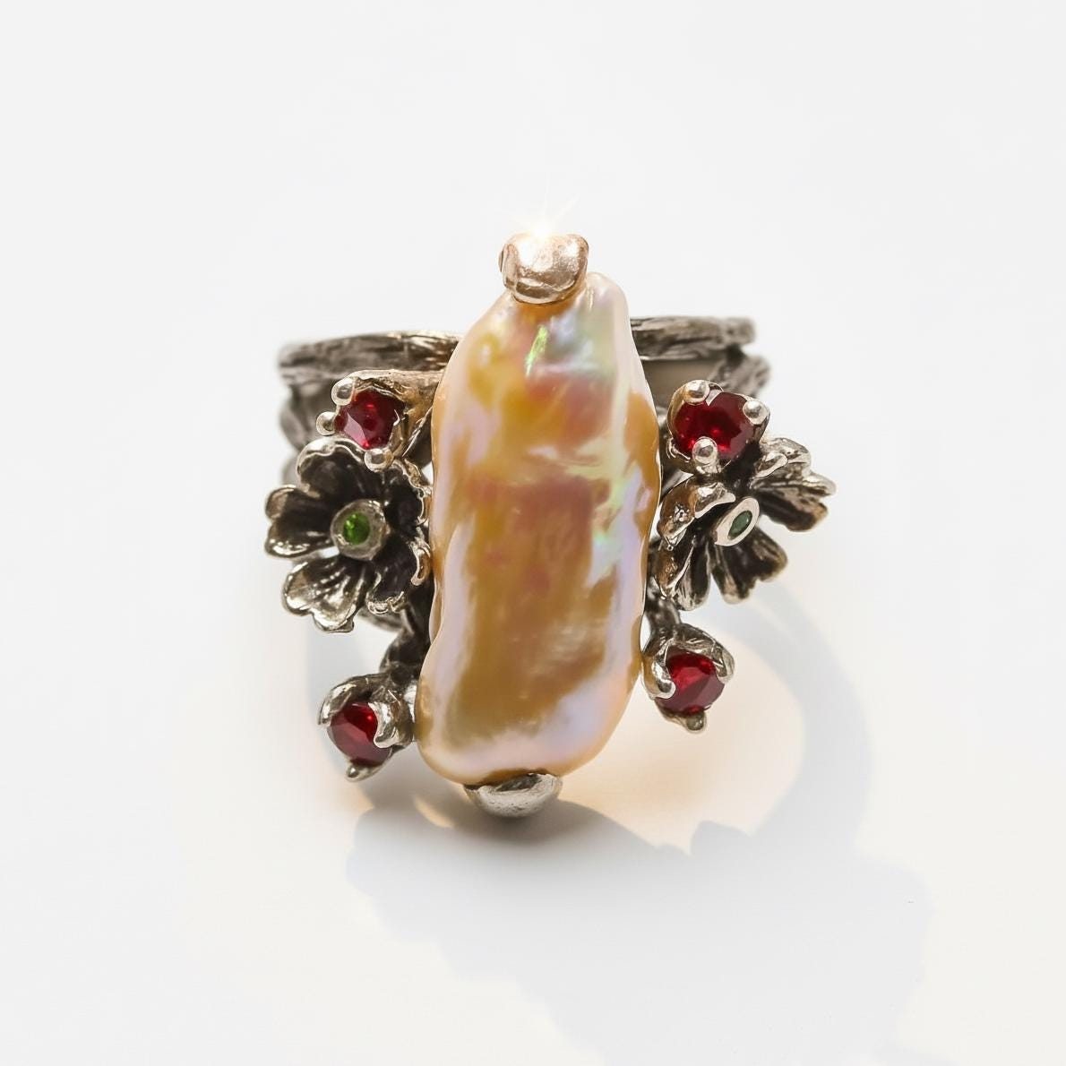 925 Sterling Silver Raw Pearl Branch Ring