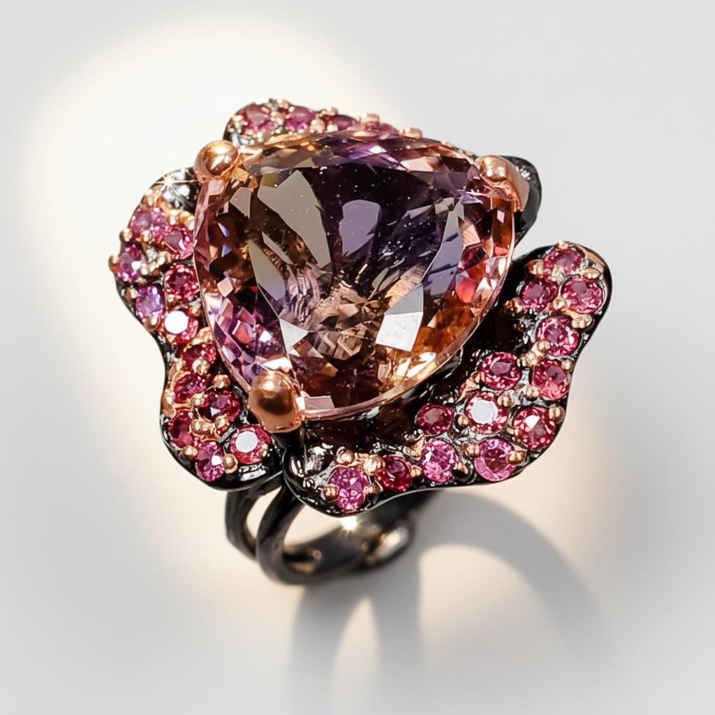 925 Sterling Silver Ametrine Chunky Floral Ring