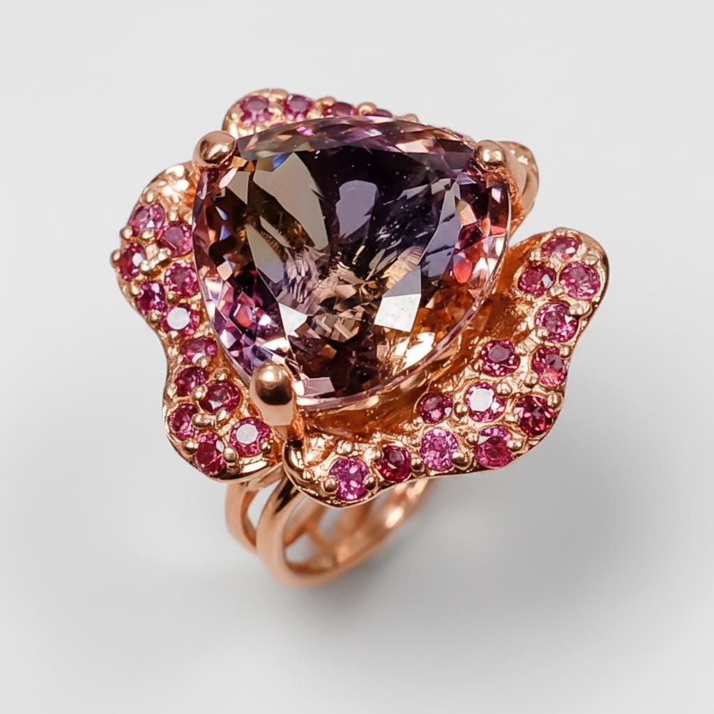 925 Sterling Silver Ametrine Chunky Floral Ring