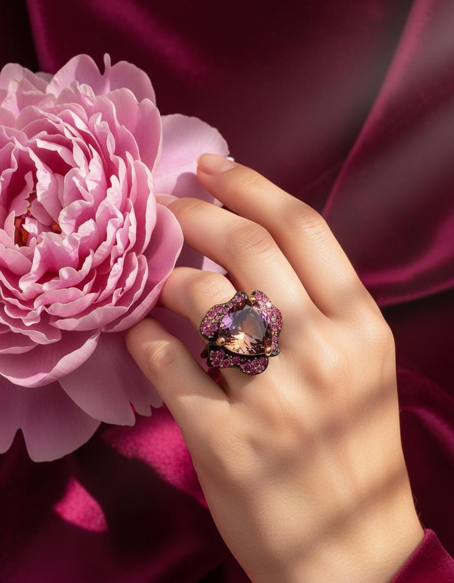925 Sterling Silver Ametrine Chunky Floral Ring