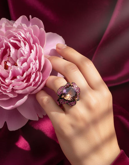 925 Sterling Silver Ametrine Chunky Floral Ring