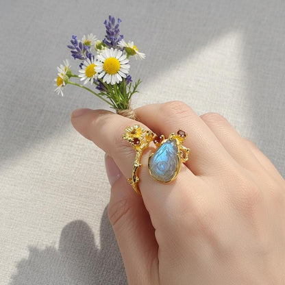 925 Sterling Silver Labradorite Rose Ring