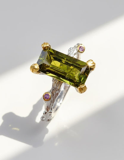 925 Sterling Silver Green Tourmaline Dainty Ring