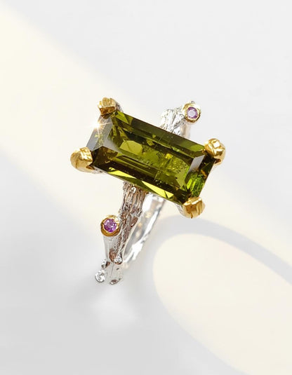 925 Sterling Silver Green Tourmaline Dainty Ring