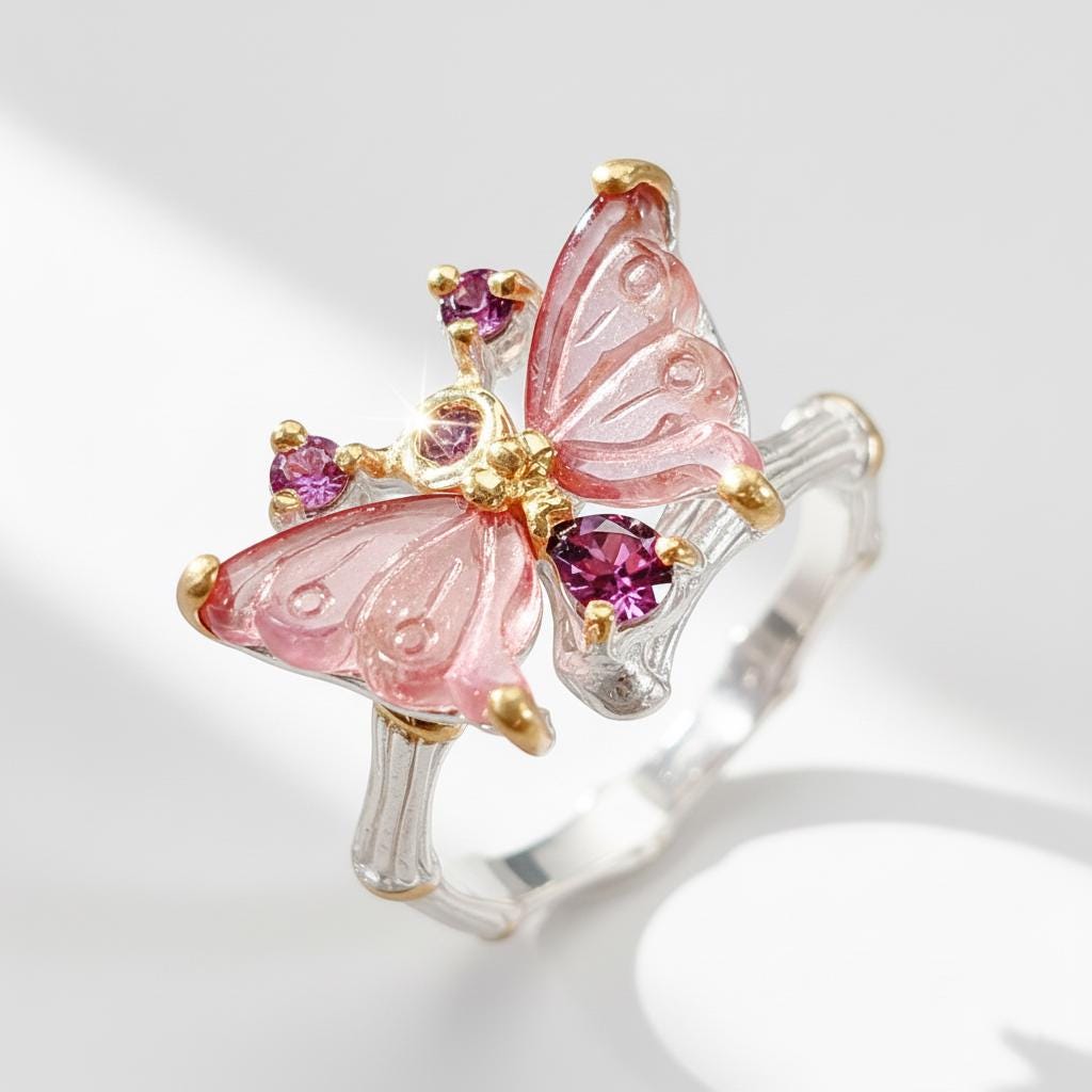 925 Sterling Silver Butterfly Tourmaline Ring
