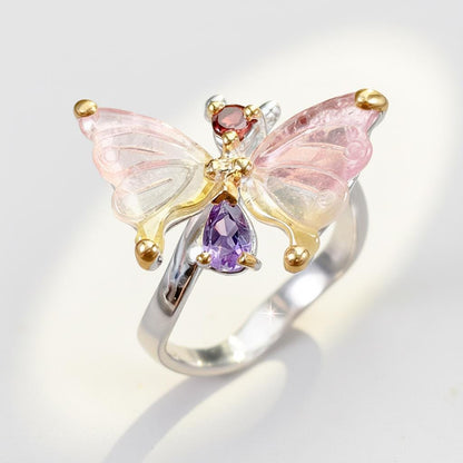 925 Sterling Silver Bicolor Tourmaline Butterfly Ring