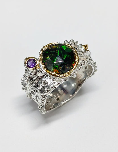 925 Sterling Silver Black Opal Wide Band Ring