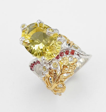 925 sterling silver lemon quartz nature ring