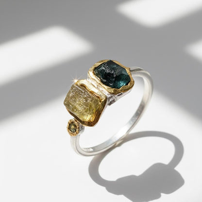 925 sterling silver green sapphire nature ring