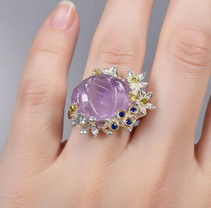 925 Sterling Silver Amethyst Flower Bouquet Ring