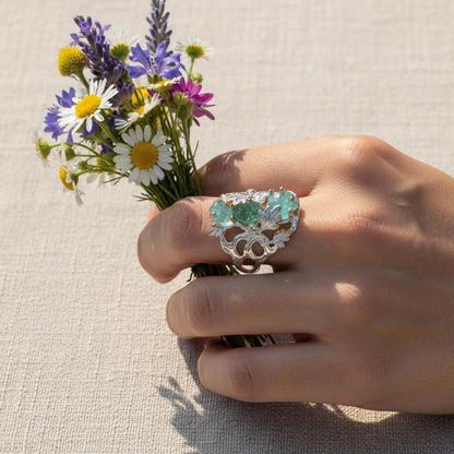 925 Sterling Silver Raw Apatite Statement Ring