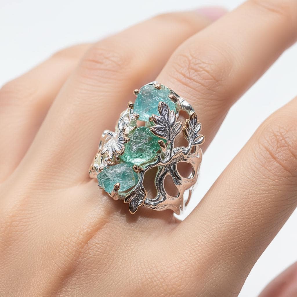 925 Sterling Silver Raw Apatite Statement Ring