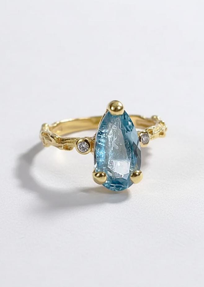 925 Sterling Silver Blue Kyanite Pear Ring