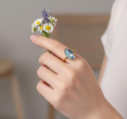 925 Sterling Silver Blue Kyanite Pear Ring