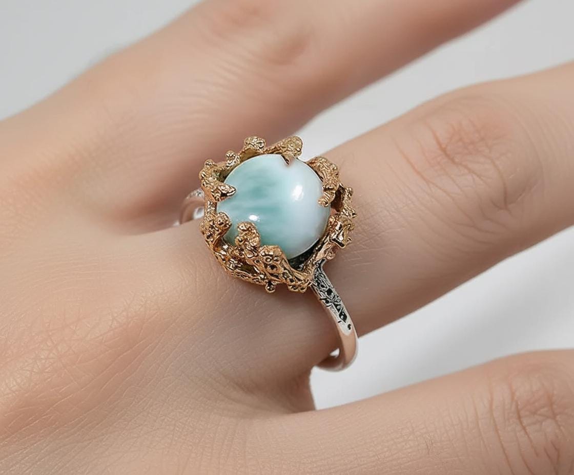 925 Sterling Silver Larimar Mixed Metal Ring