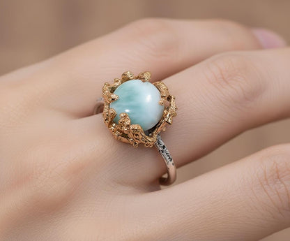 925 Sterling Silver Larimar Mixed Metal Ring