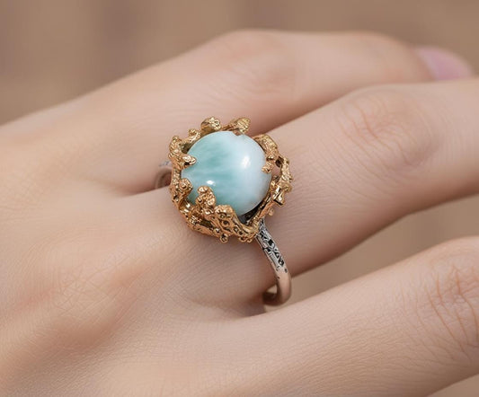 925 Sterling Silver Larimar Mixed Metal Ring