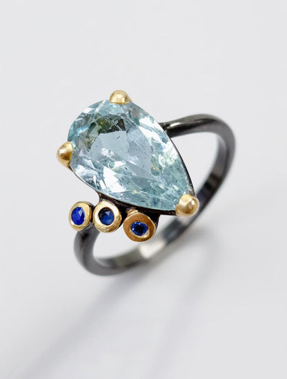 925 Sterling Silver Aquamarine Pear Ring