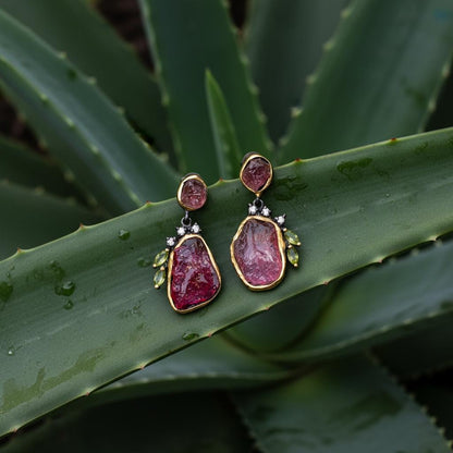 925 Sterling Silver Raw Pink Ruby Earrings