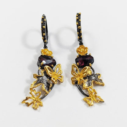 925 Sterling Silver Black Opal Fantasy Earrings