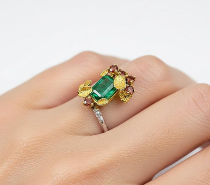 14K Solid Gold Emerald Mushroom Ring