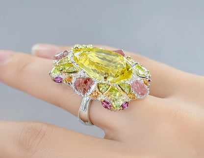 925 Sterling Silver Lemon Quartz Statement Ring