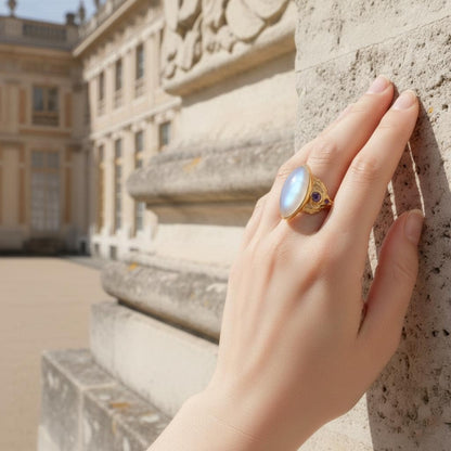 925 Sterling Silver Rainbow Moonstone Leaf Ring
