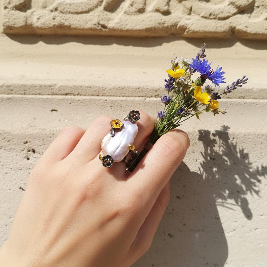 925 Sterling Silver Baroque Pearl Ring