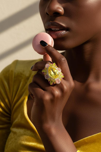 925 Sterling Silver Lemon Quartz Statement Ring