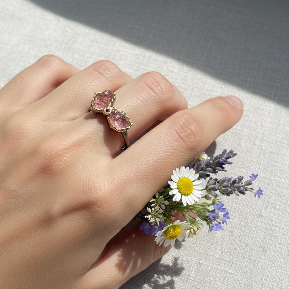925 Sterling Silver Raw Tourmaline Ring, alternate angle