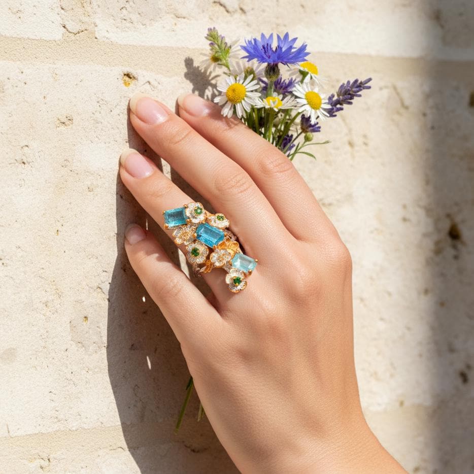 925 Sterling Silver Blue Apatite Chunky Ring