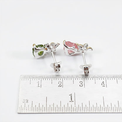 925 Sterling Silver Tourmaline Rose Stud Earrings