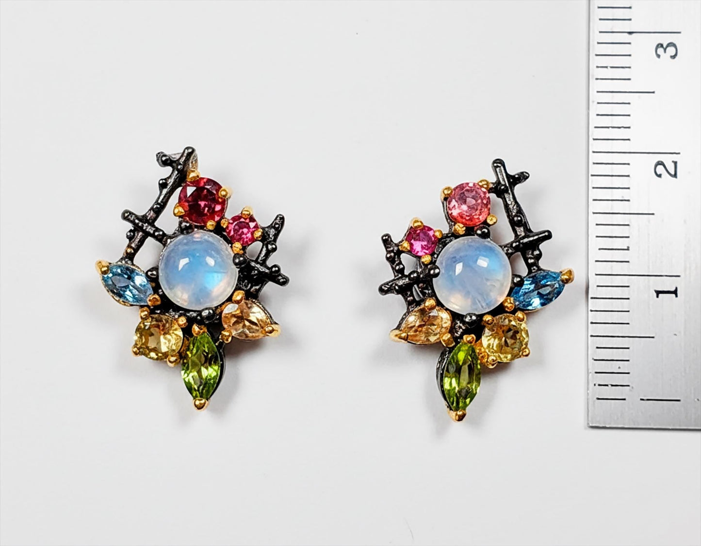 925 Sterling Silver  Moonstone Gemstone Cluster Earrings