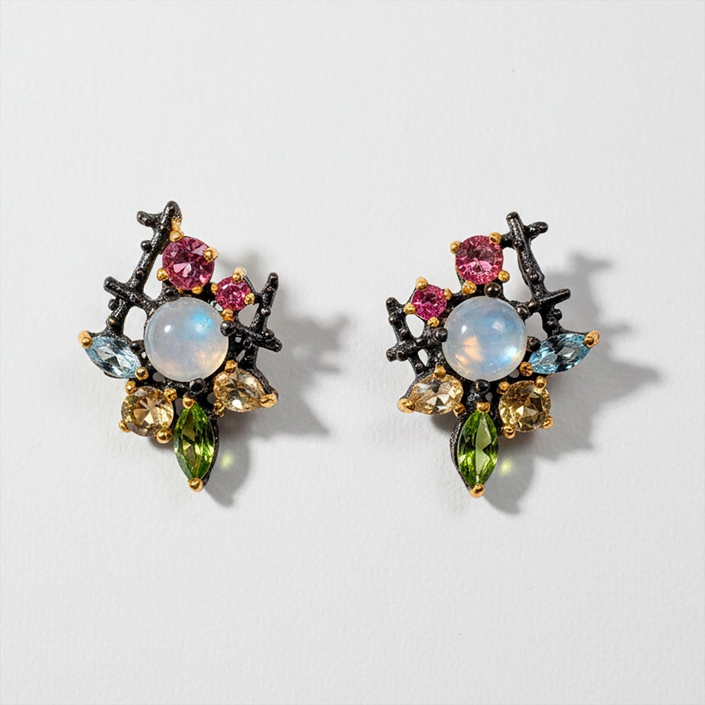 925 Sterling Silver  Moonstone Gemstone Cluster Earrings