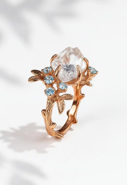 925 sterling silver raw herkimer diamond nature ring