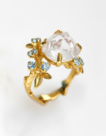 925 sterling silver raw herkimer diamond nature ring