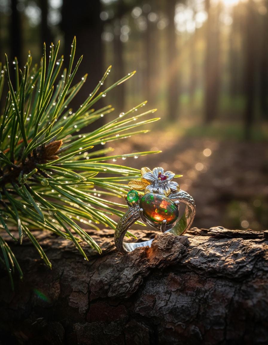 925 Sterling Silver Opal Branch Ring