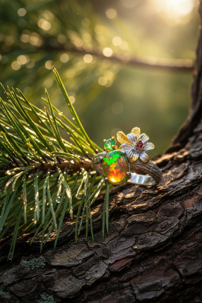 925 Sterling Silver Opal Branch Ring