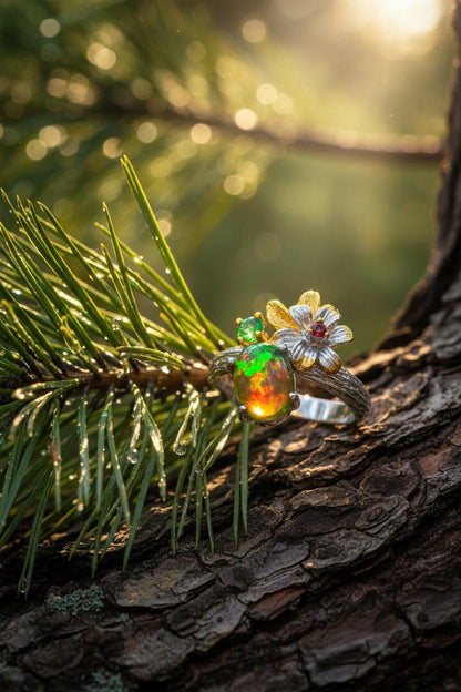 925 Sterling Silver Opal Branch Ring