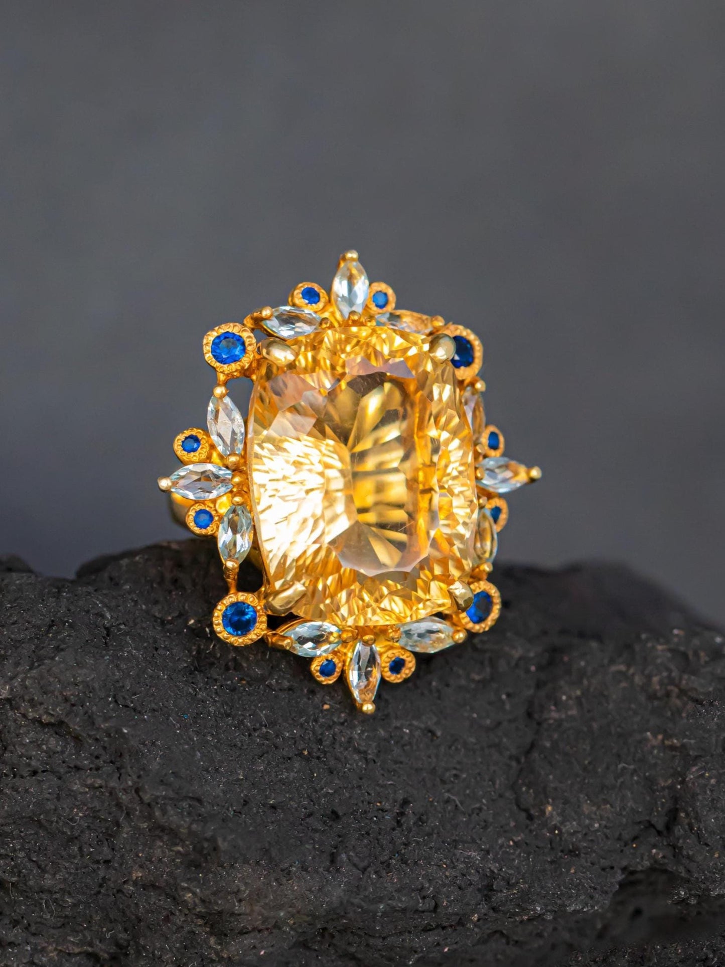 925 Sterling Silver Citrine Cocktail Ring