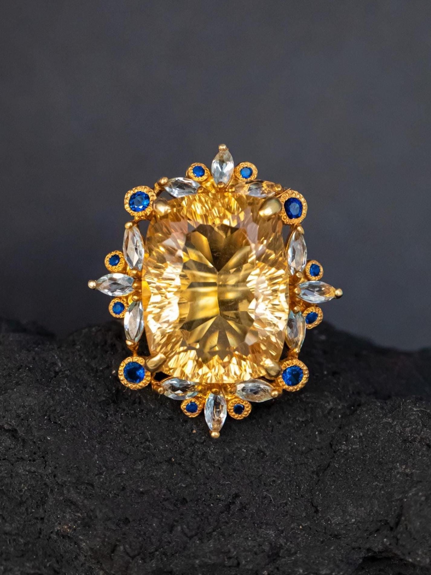 925 Sterling Silver Citrine Cocktail Ring