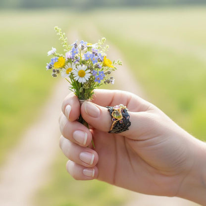 925 Sterling Silver Raw Green Sapphire Wide Ring